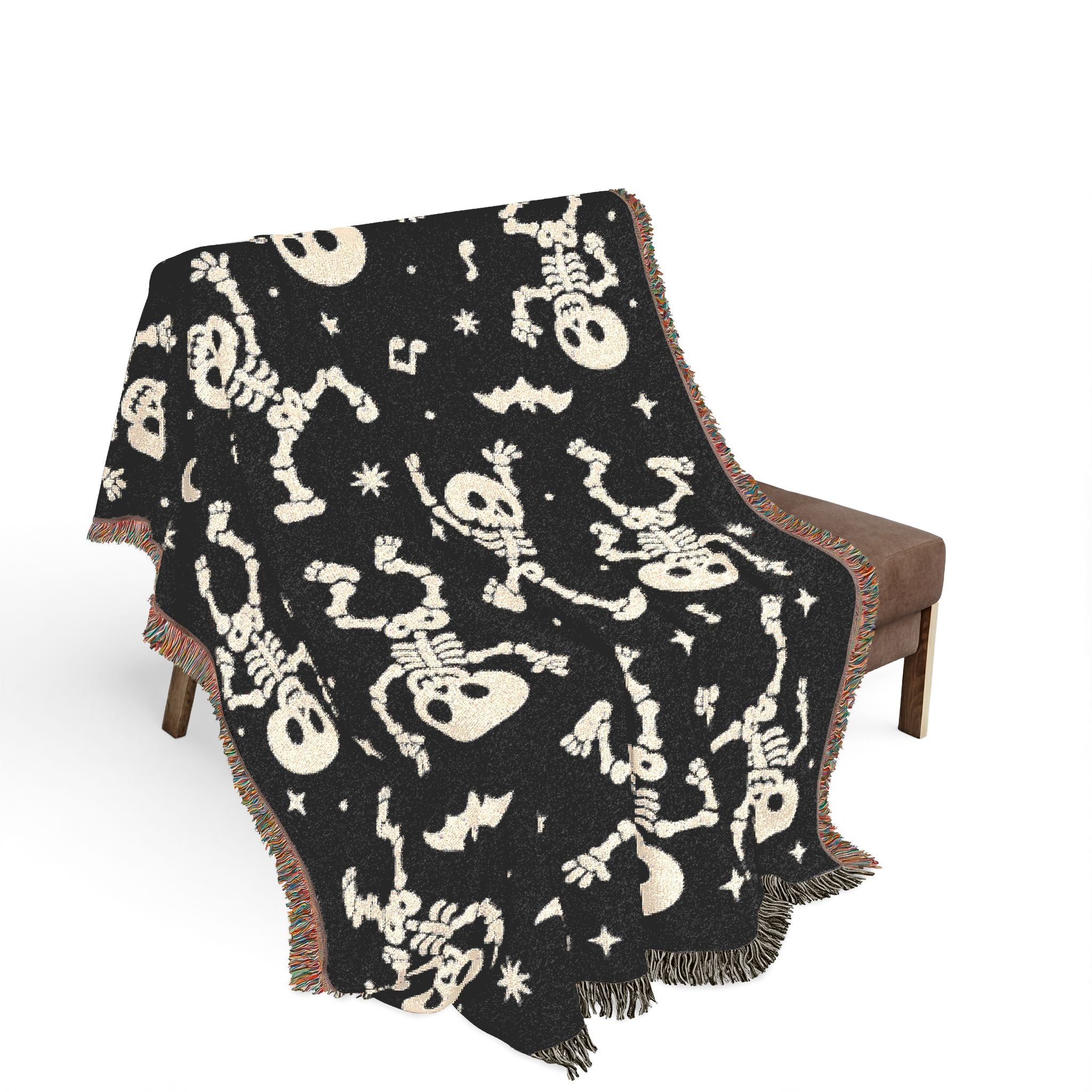 Dancing Skeletons Woven Blanket | Halloween Night Skull Pattern
