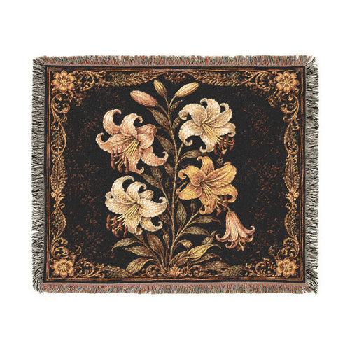 Floral Woven Throw Blanket — Vintage Lily Tapestry Accent