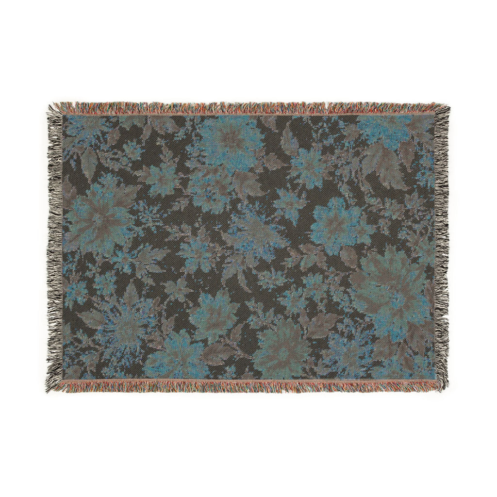 Woven Blanket — Vintage Floral Tapestry Throw (Beige & Teal Reversible)