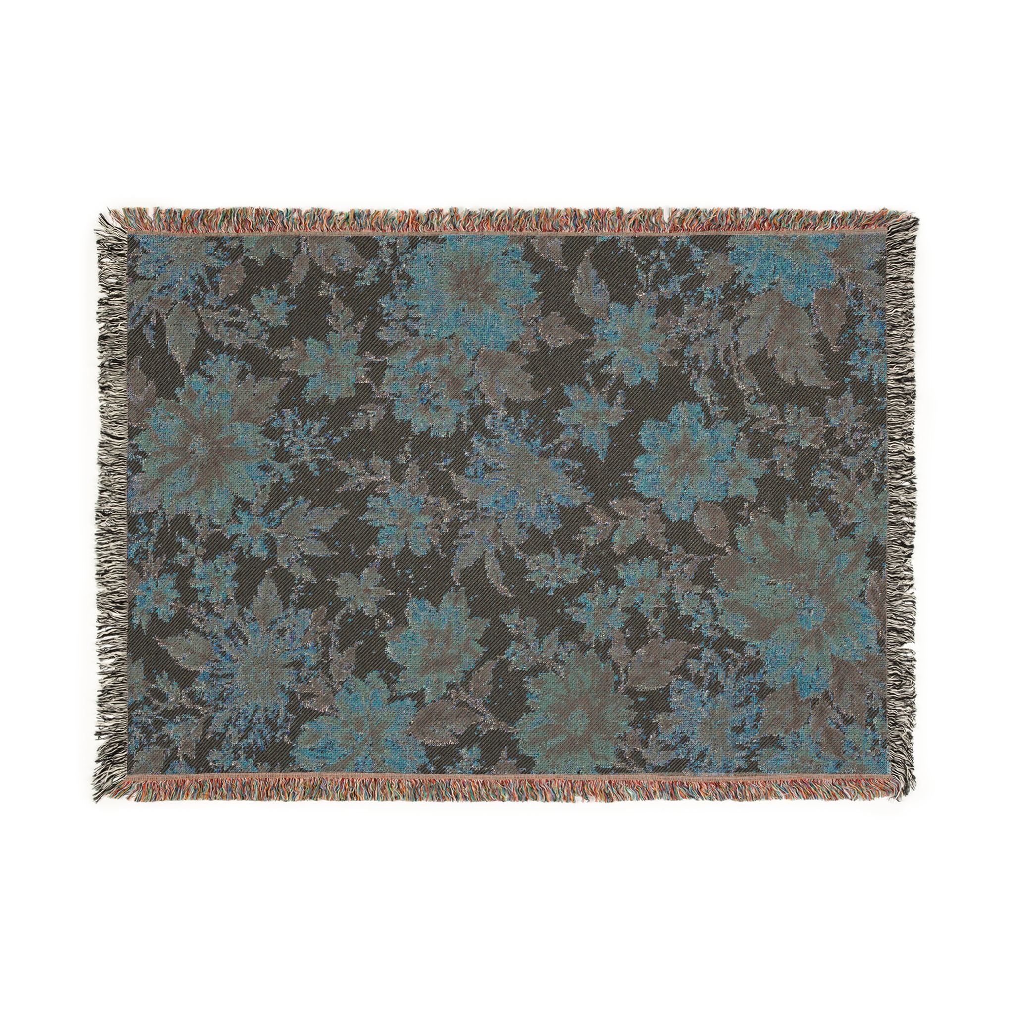 Woven Blanket — Vintage Floral Tapestry Throw (Beige & Teal Reversible)