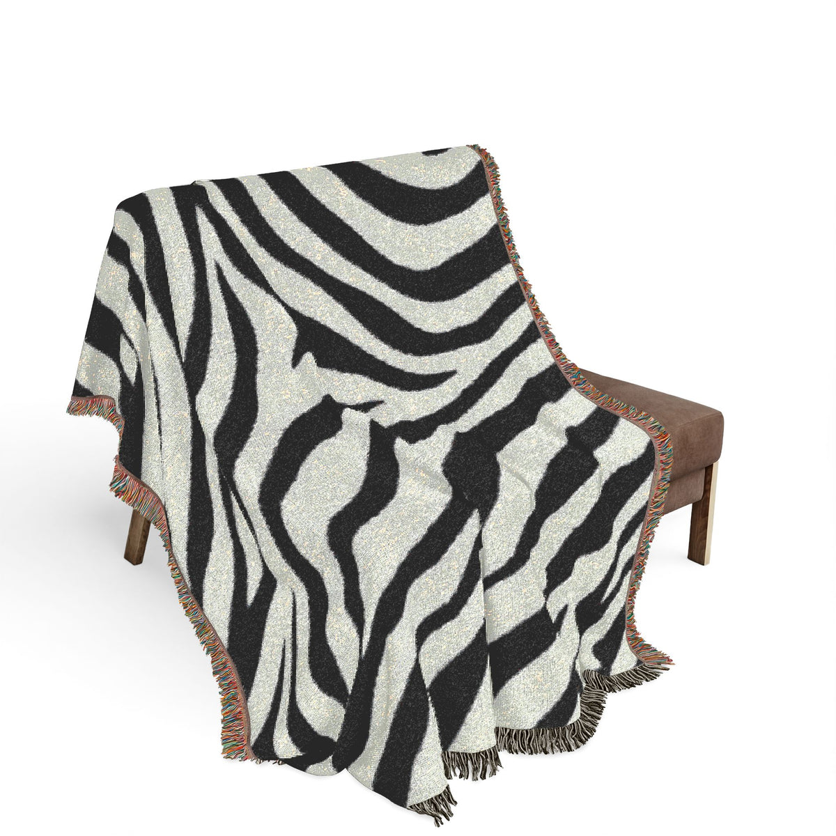Zebra Print Woven Blanket | Black and White Animal Stripe Throw