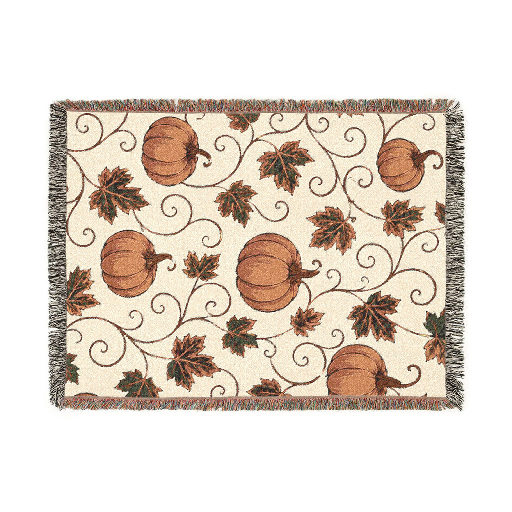 Autumn Pumpkin Pattern Woven Blanket | Fall Leaves Throw