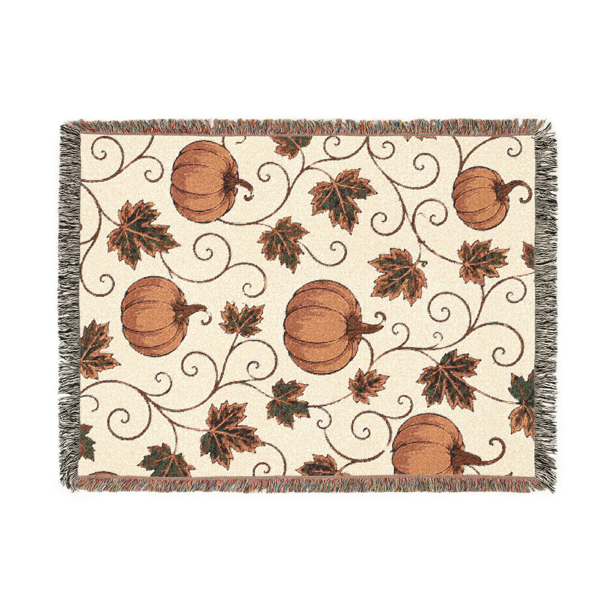 Autumn Pumpkin Pattern Woven Blanket | Fall Leaves Throw