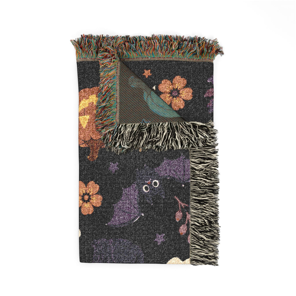 Cute Halloween ghosts and jack-o-lanterns Woven Blanket | spooky floral moons
