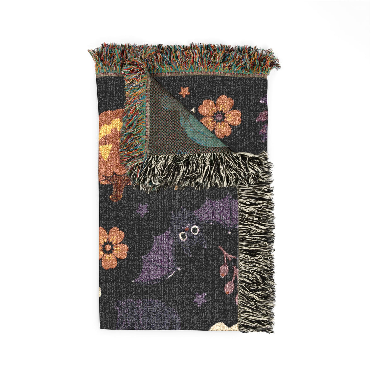 Cute Halloween ghosts and jack-o-lanterns Woven Blanket | spooky floral moons