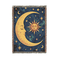 Celestial Moon and Sun Woven Blanket | Mystic Starry Tapestry Throw