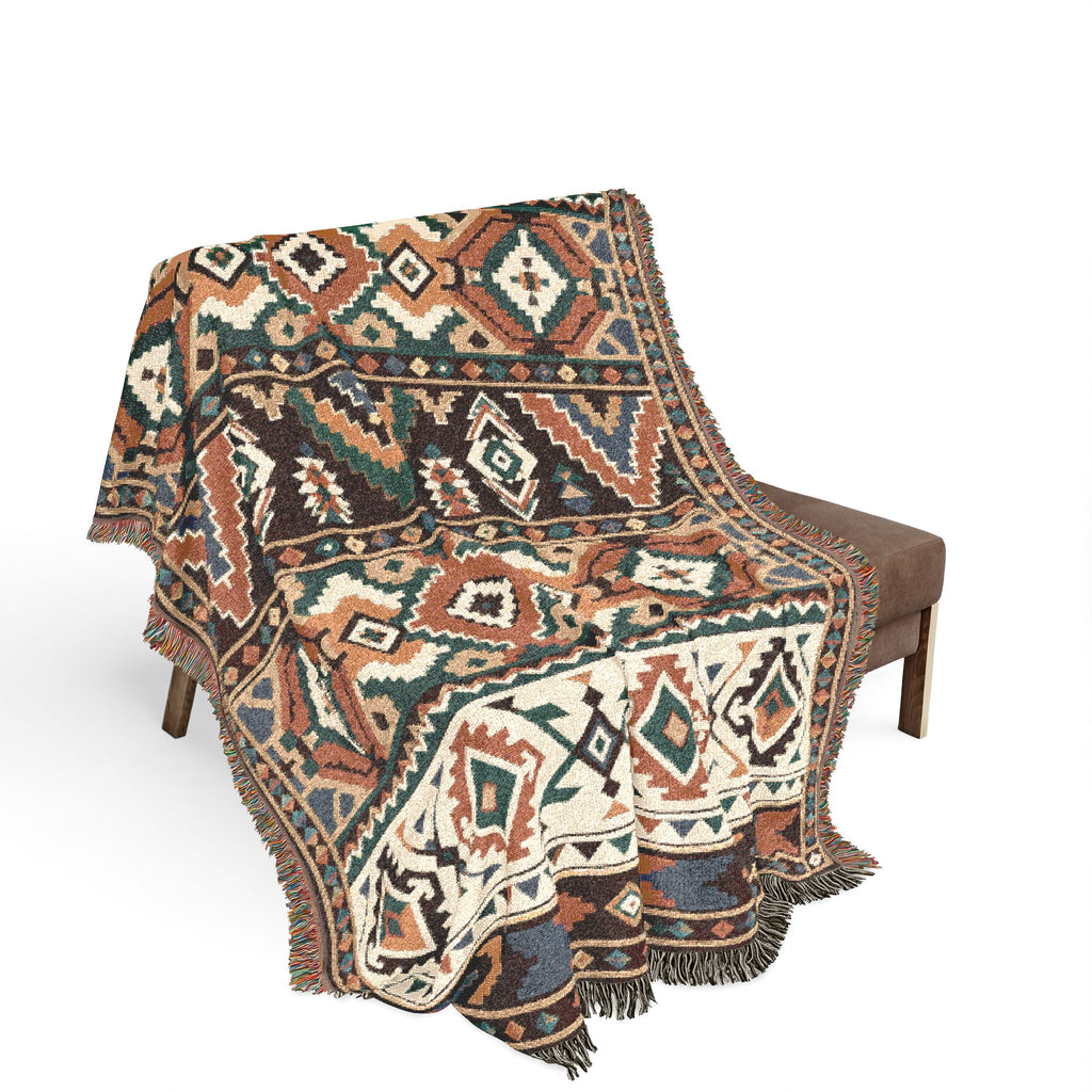 Southwestern Geometric Woven Blanket | Aztec Pattern Throw, Rustic Home Decor