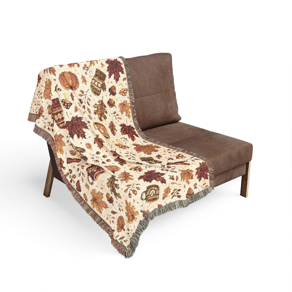 Autumn Leaves Pattern Woven Blanket | Fall Rustic Throw