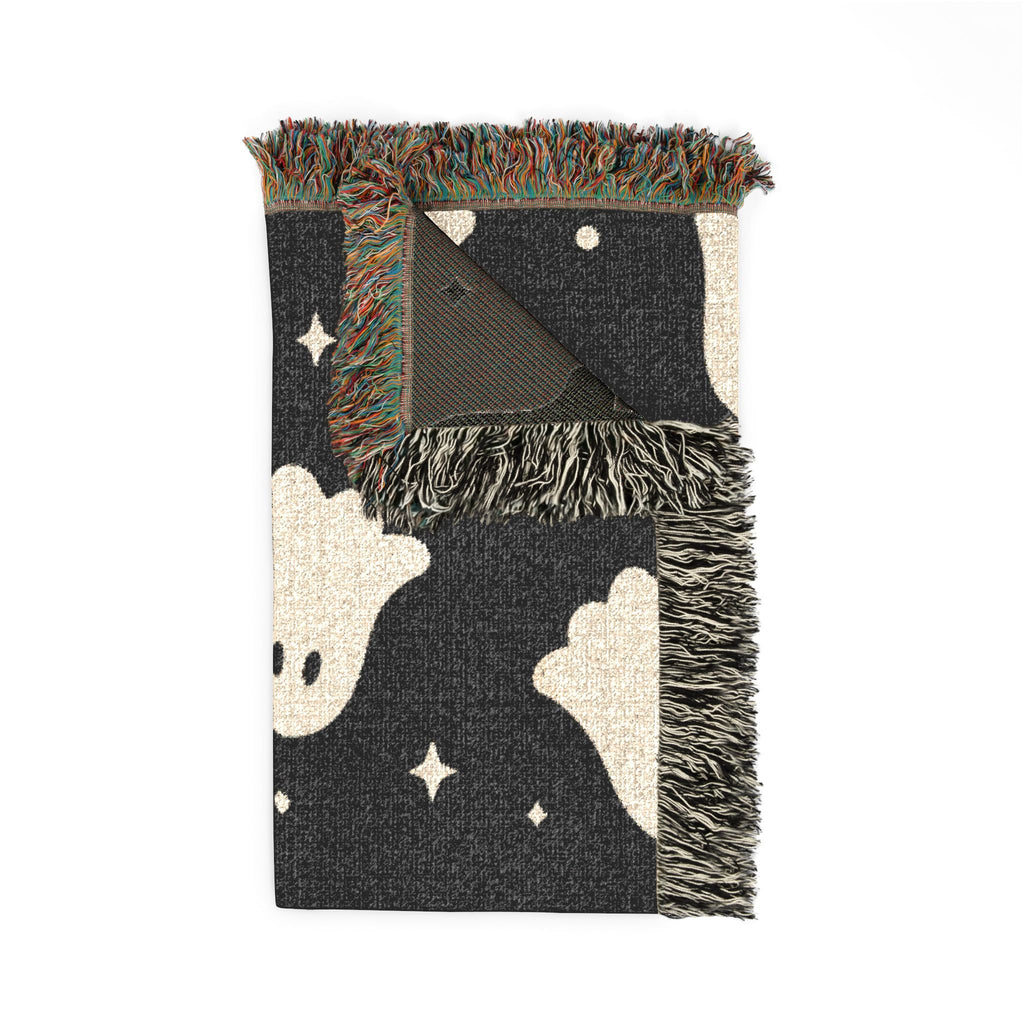 Cute Ghost Pattern Woven Blanket | Halloween Spooky Stars Throw