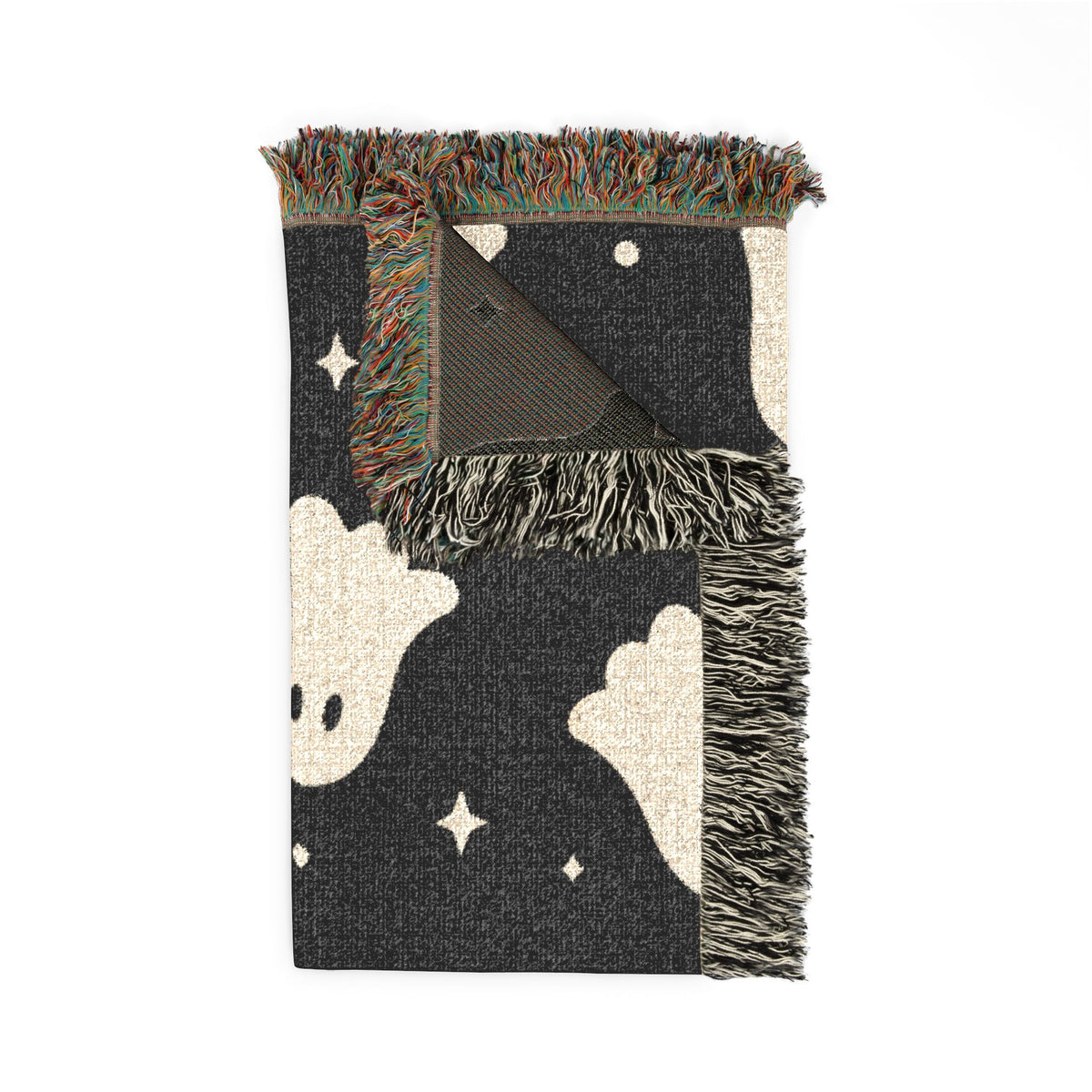 Cute Ghost Pattern Woven Blanket | Halloween Spooky Stars Throw