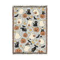 Cute Halloween Ghosts and Pumpkins Woven Blanket | Spooky Fall Throw