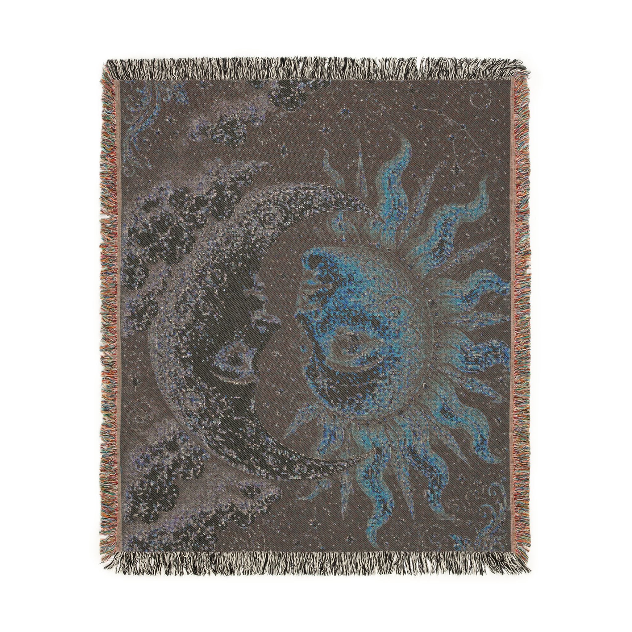 Sun and Moon Heart Tapestry Woven Blanket | Celestial Sun Moon Throw