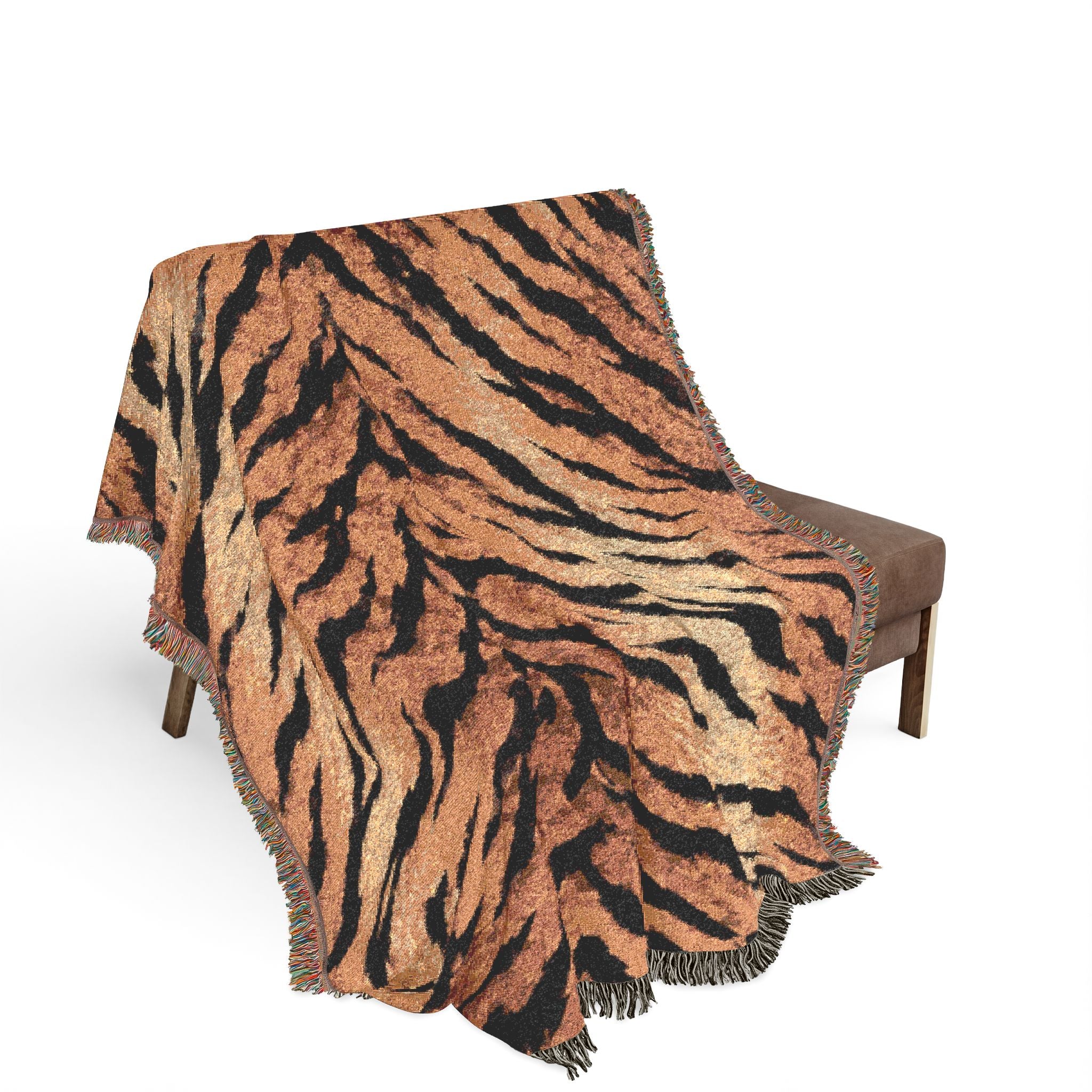 Tiger Stripe Pattern Woven Blanket | Animal Print Throw