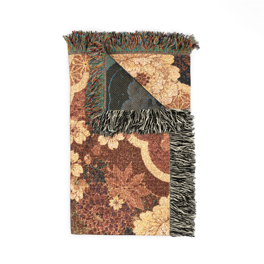 Floral Japanese style Pattern Woven Blanket | Vintage Patchwork Tapestry Throw