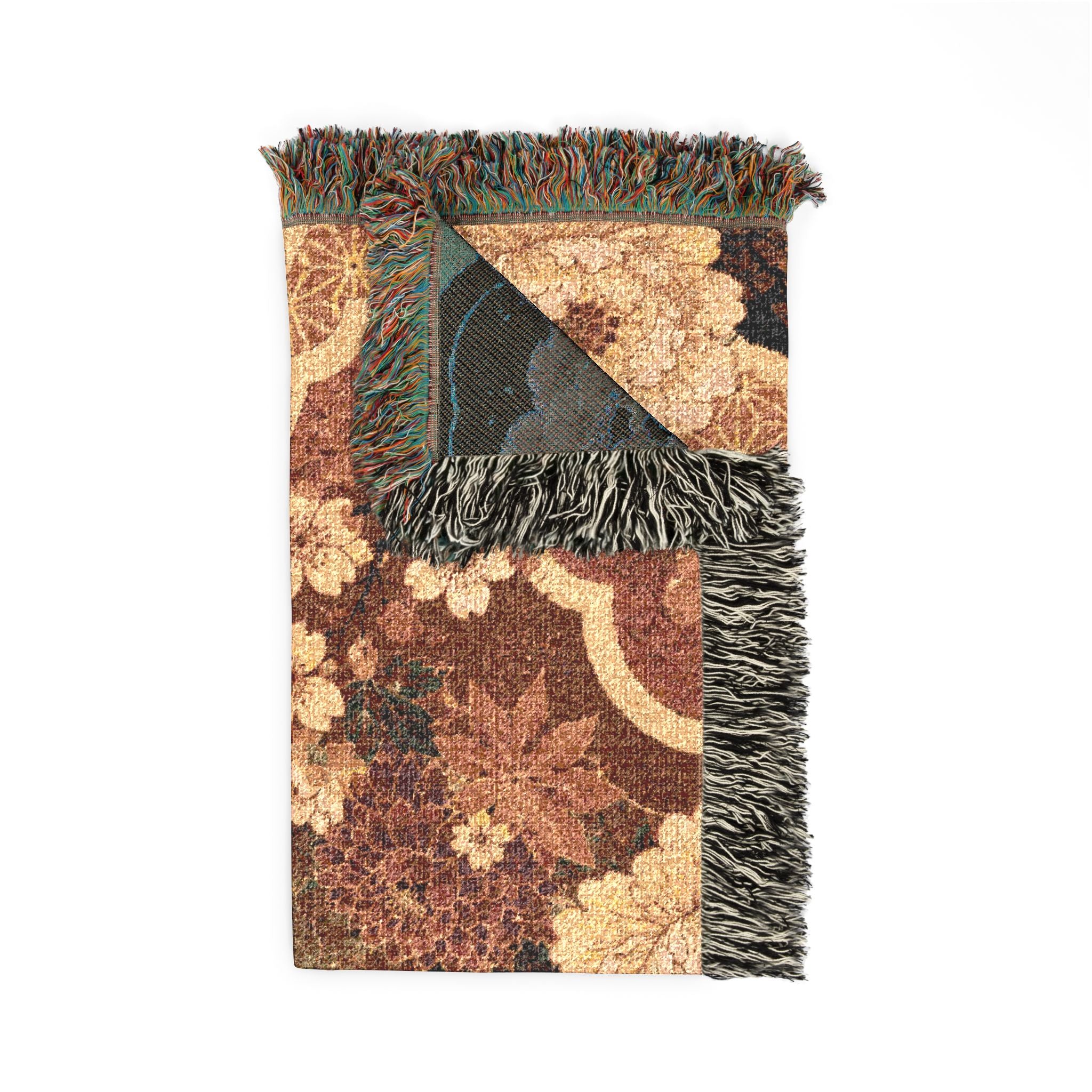 Floral Japanese style Pattern Woven Blanket | Vintage Patchwork Tapestry Throw