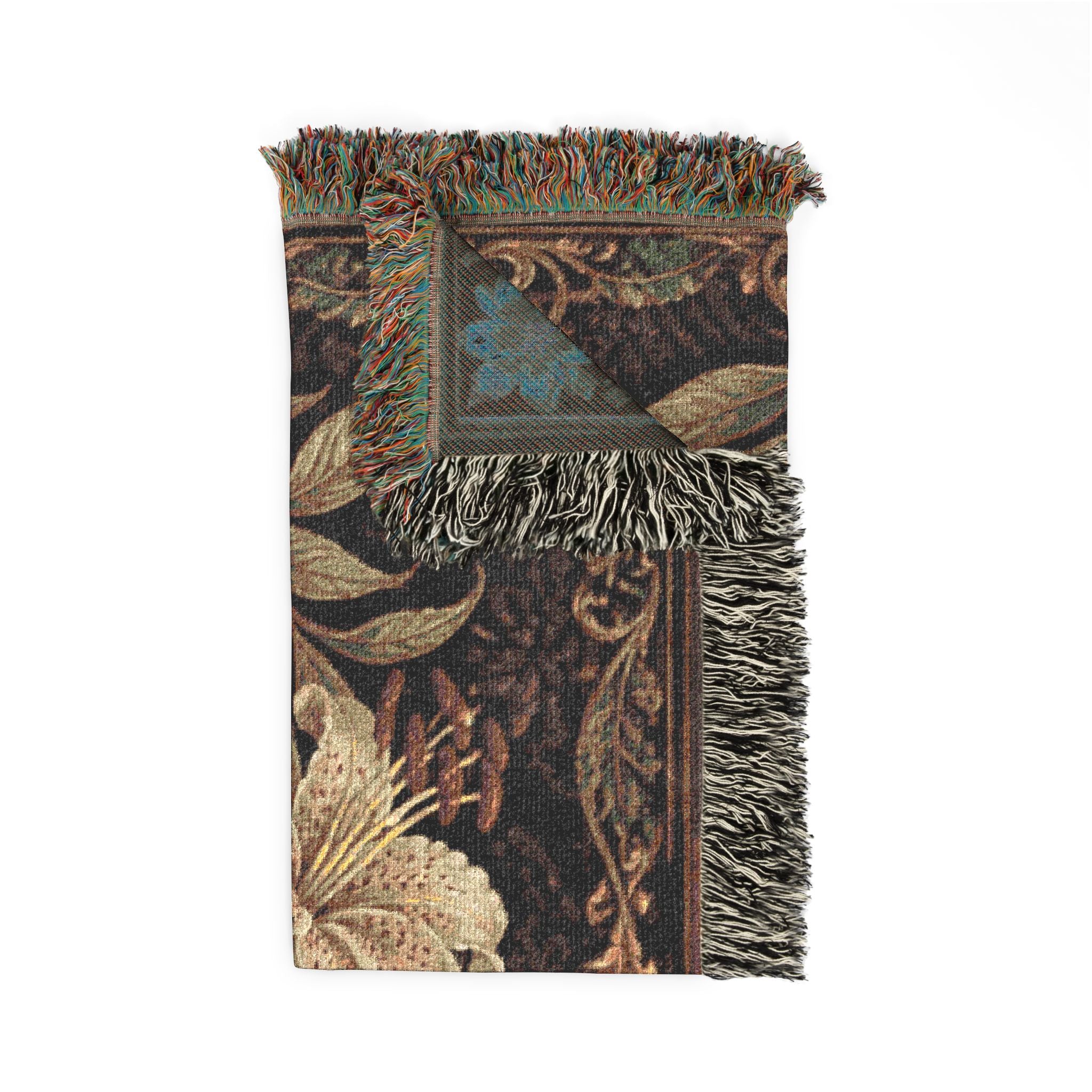 Floral Woven Throw Blanket — Vintage Lily Tapestry Accent
