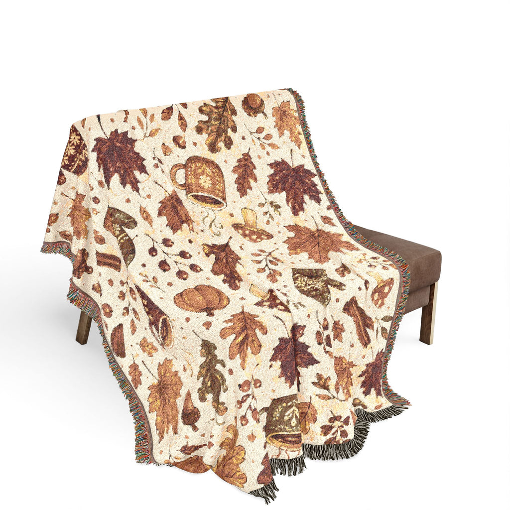 Autumn Leaves Pattern Woven Blanket | Fall Rustic Throw
