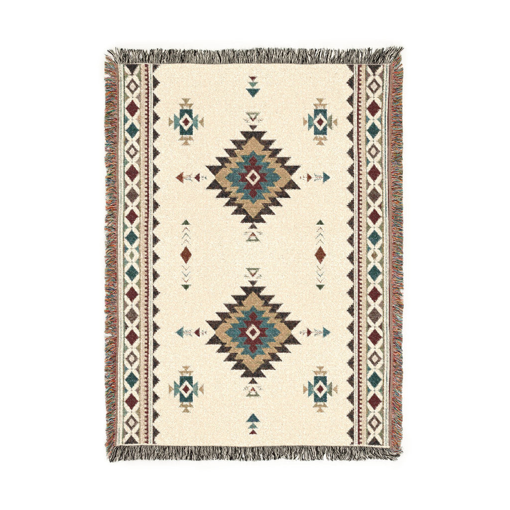 Southwestern Diamond Woven Blanket | Aztec Throw Fringe Tapestry