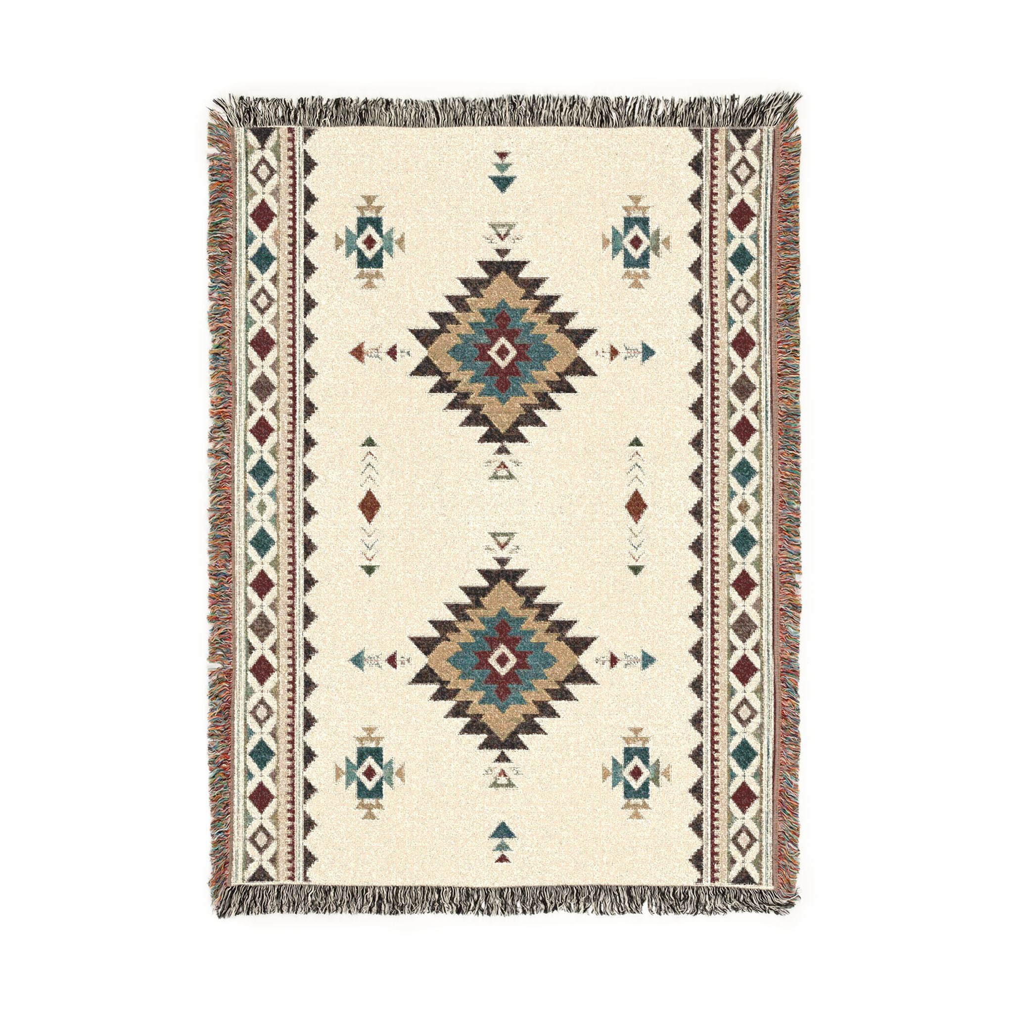 Southwestern Diamond Woven Blanket | Aztec Throw Fringe Tapestry