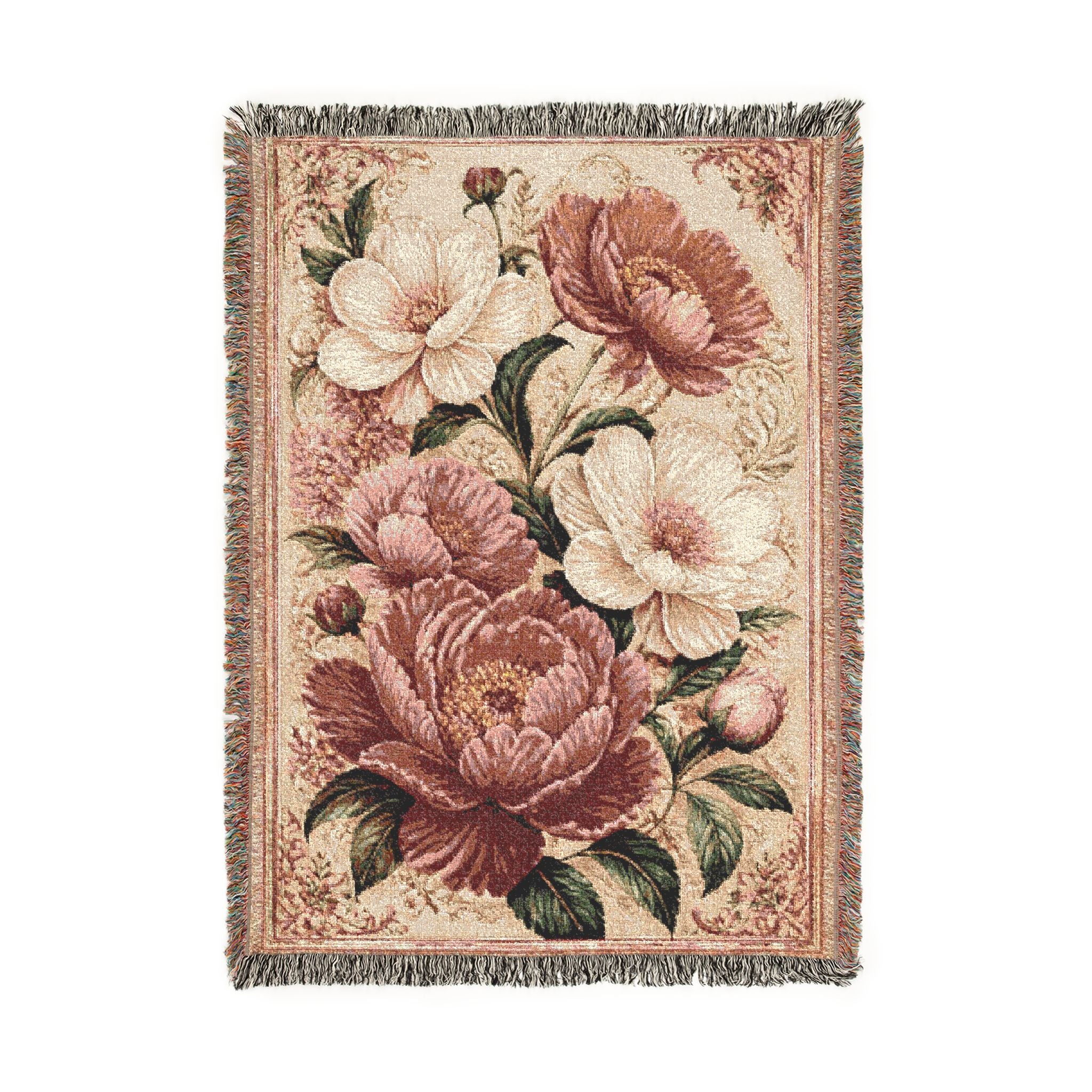 Woven Blanket - Vintage Floral Jacquard Throw (Decorative Sofa & Bed Accent)