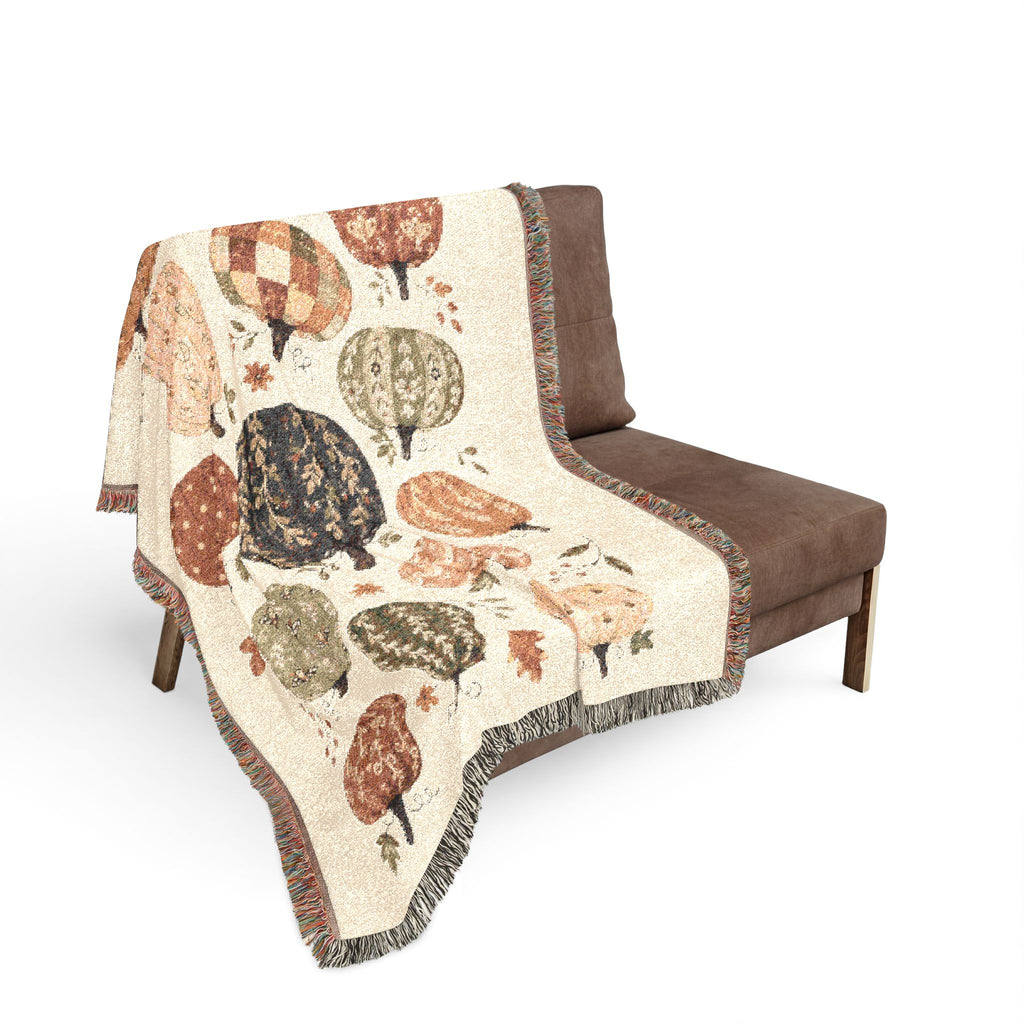 Patchwork Pumpkins Woven Blanket | Fall Harvest Throw