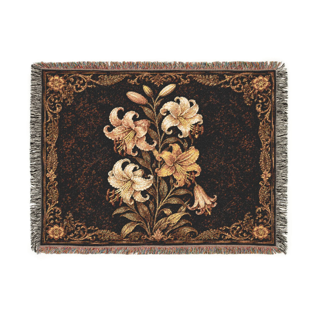 Floral Woven Throw Blanket — Vintage Lily Tapestry Accent