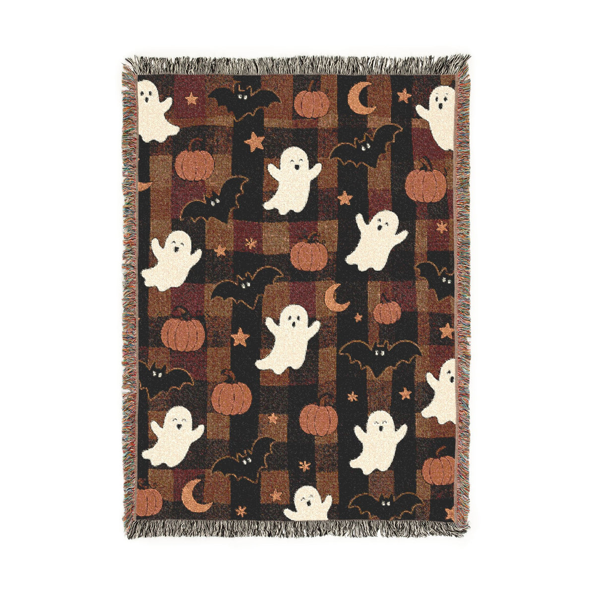 Cute Ghost Pattern Woven Blanket | Halloween Ghosts, Pumpkins & Stars