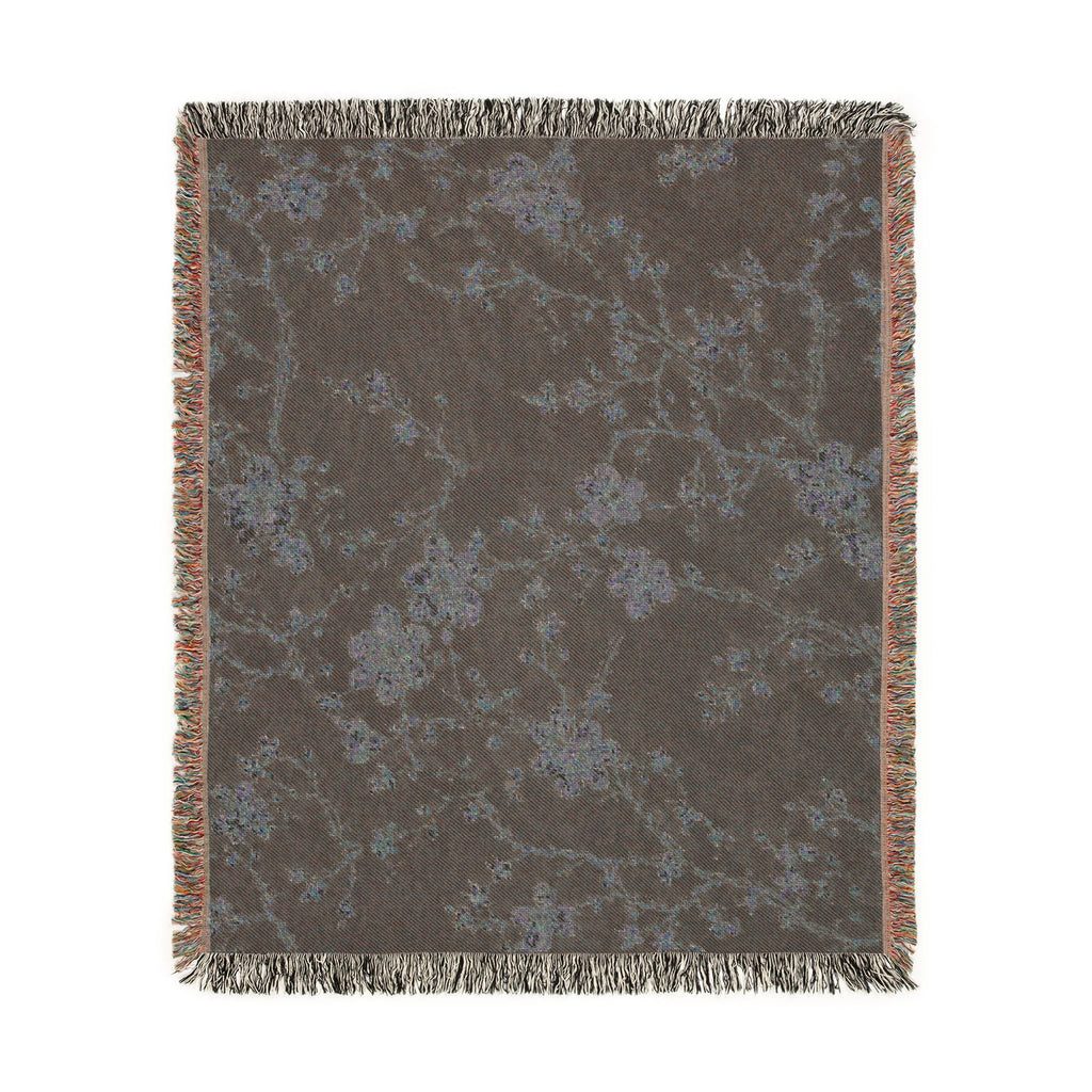 Floral Mosaic Woven Blanket — Navy Cherry Blossom Throw