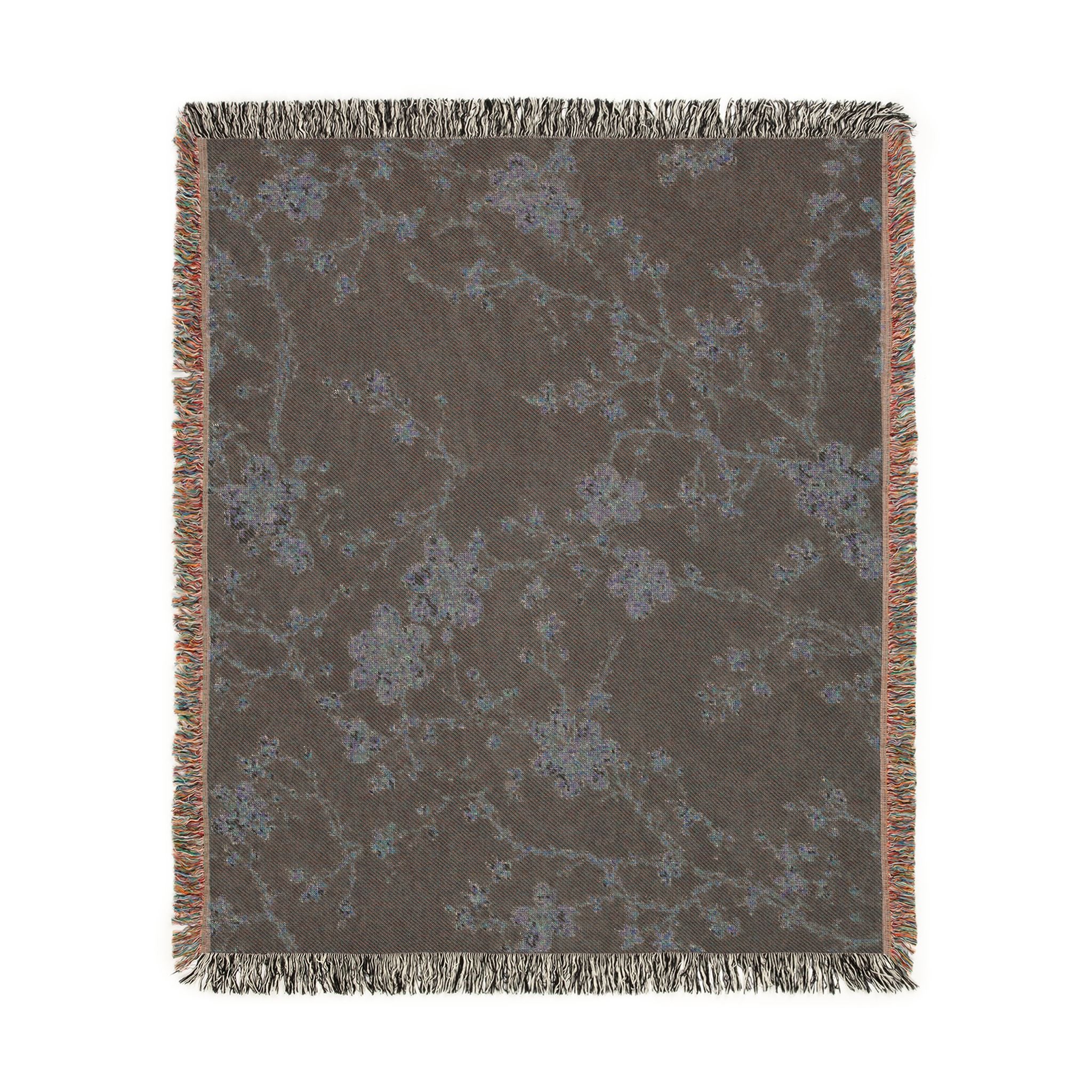Floral Mosaic Woven Blanket — Navy Cherry Blossom Throw