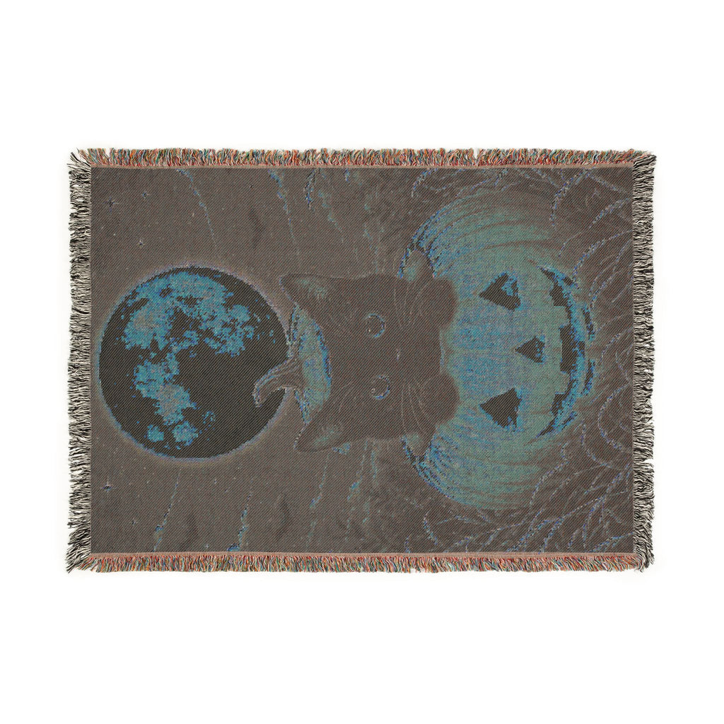 Halloween Cat & Full Moon Woven Blanket