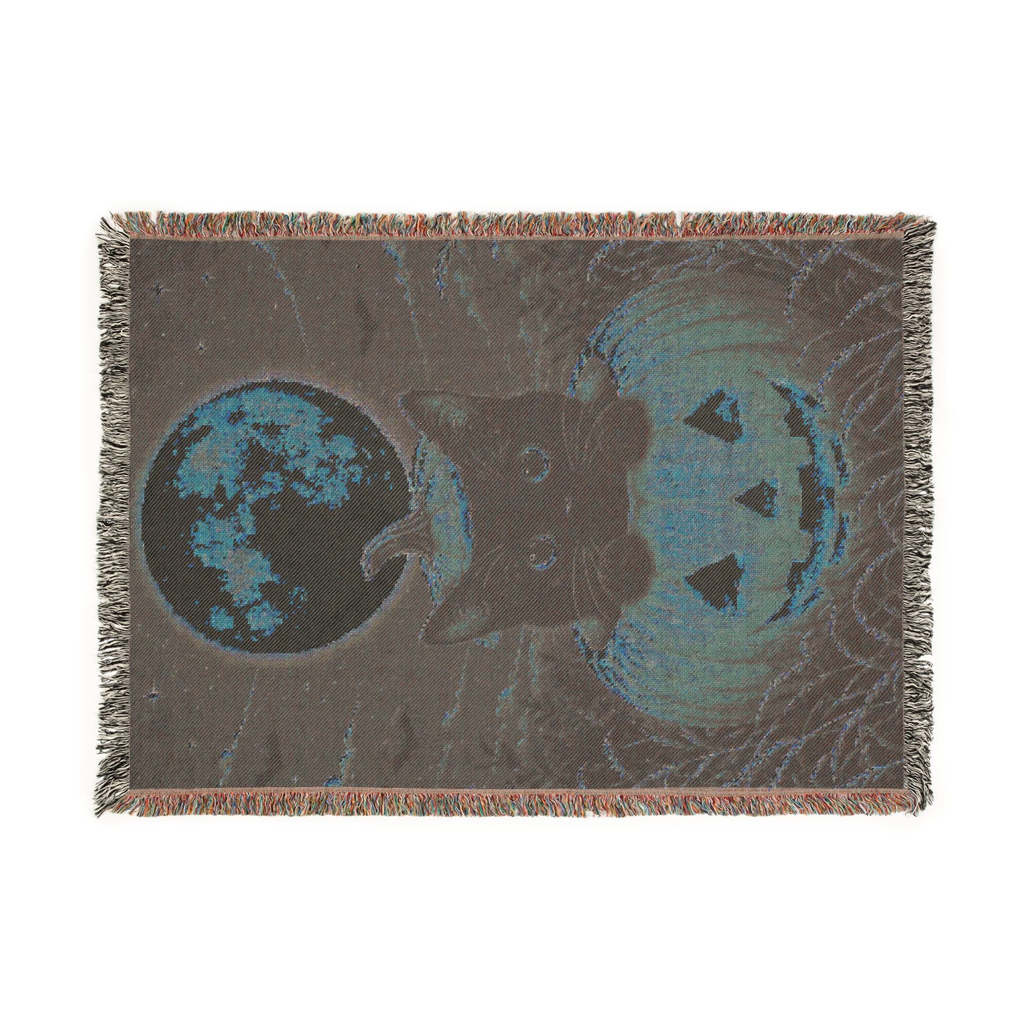 Halloween Cat & Full Moon Woven Blanket