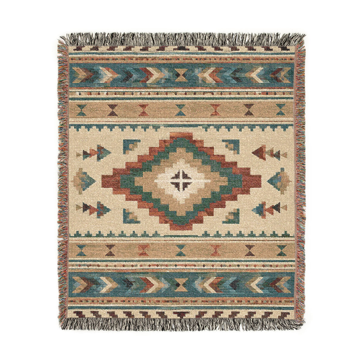 Southwestern Diamond Pattern Woven Blanket | Aztec Throw, Rustic Boho Decor