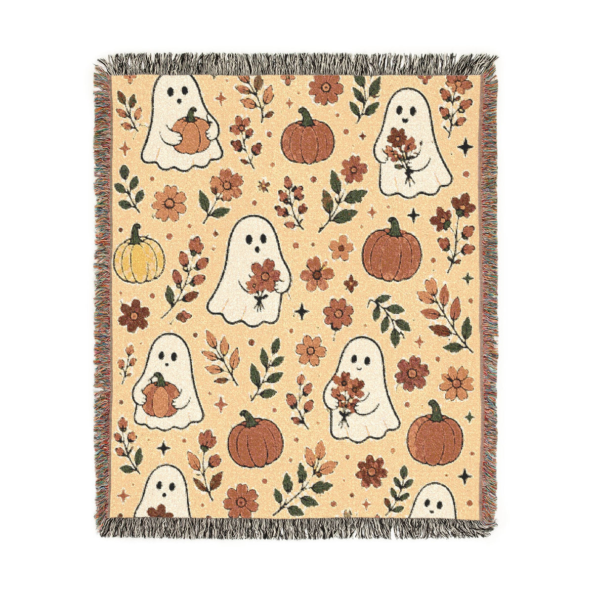 Autumn Harvest Gnomes Woven Blanket | Fall Pumpkin Woodland Throw