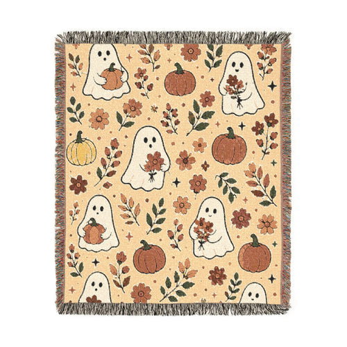Autumn Harvest Gnomes Woven Blanket | Fall Pumpkin Woodland Throw