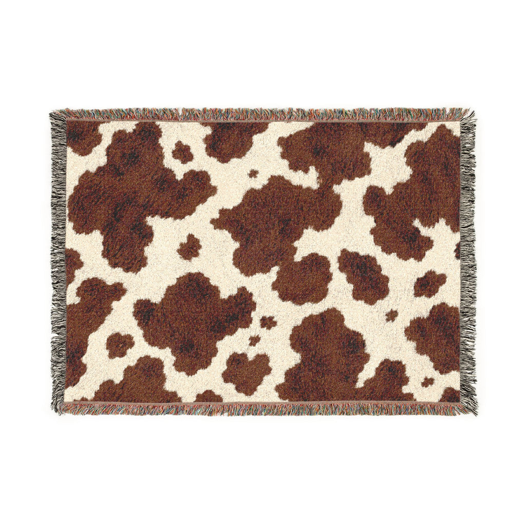 Brown Cowhide Pattern Woven Blanket | Western Rustic Throw