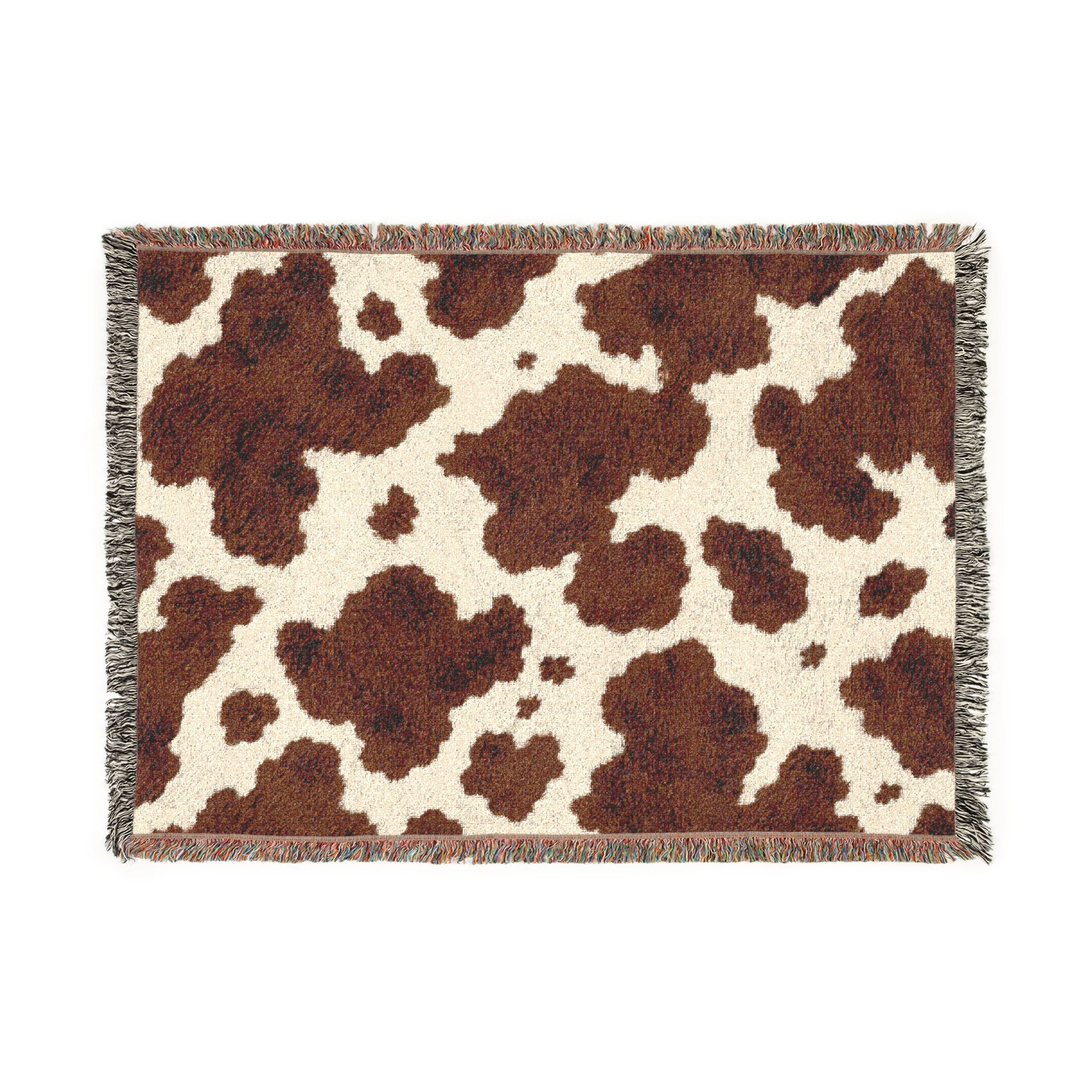 Brown Cowhide Pattern Woven Blanket | Western Rustic Throw