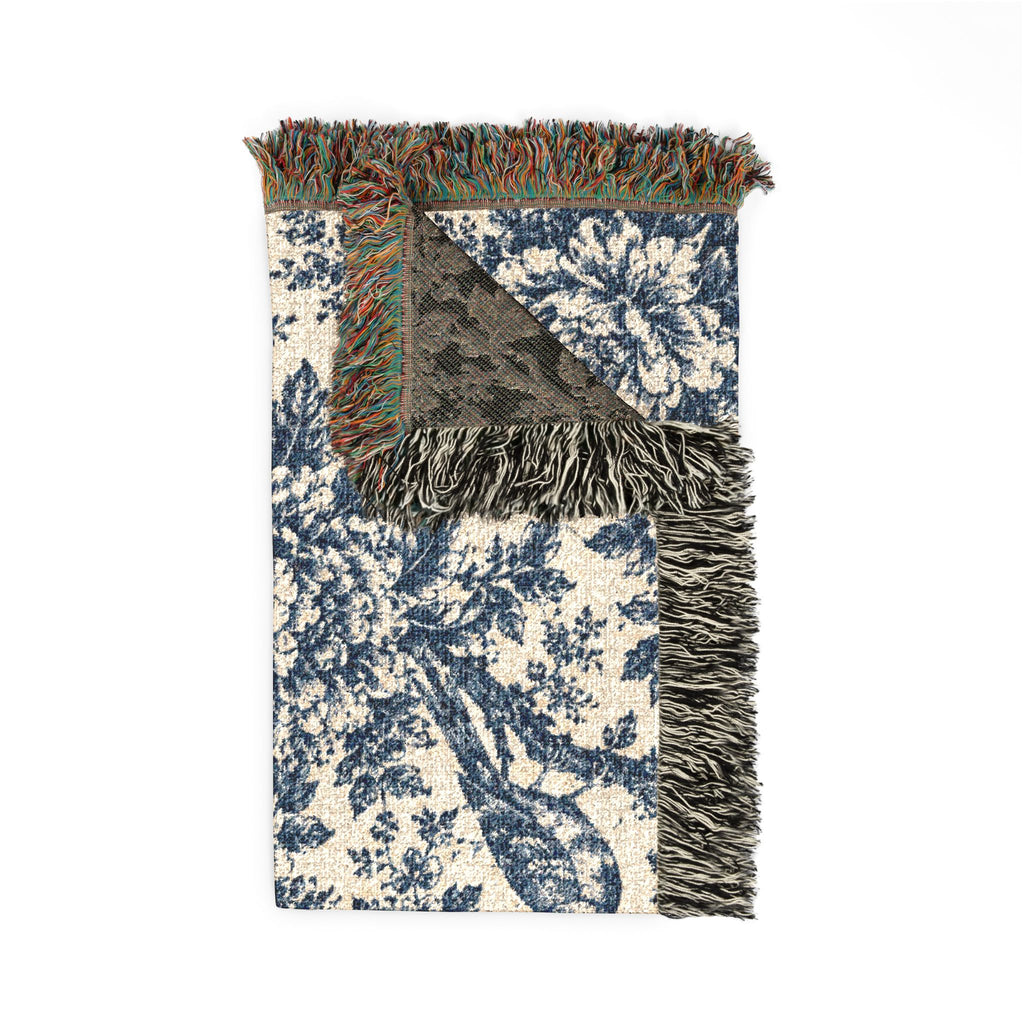 Blue Floral Pattern Woven Blanket | Decorative Throw