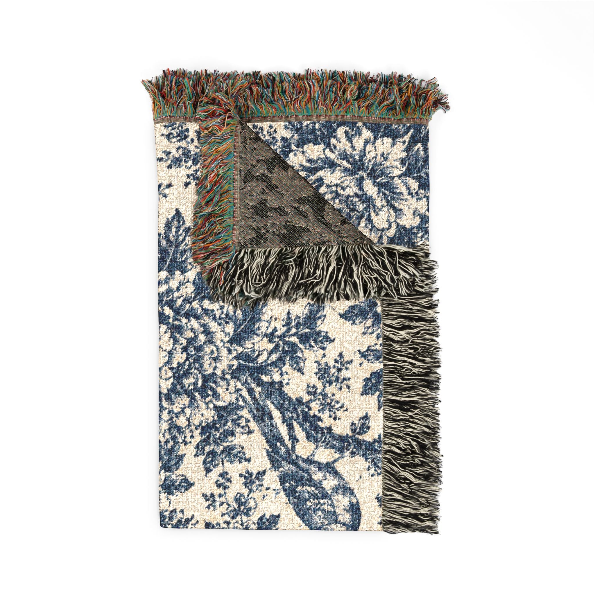 Blue Floral Pattern Woven Blanket | Decorative Throw