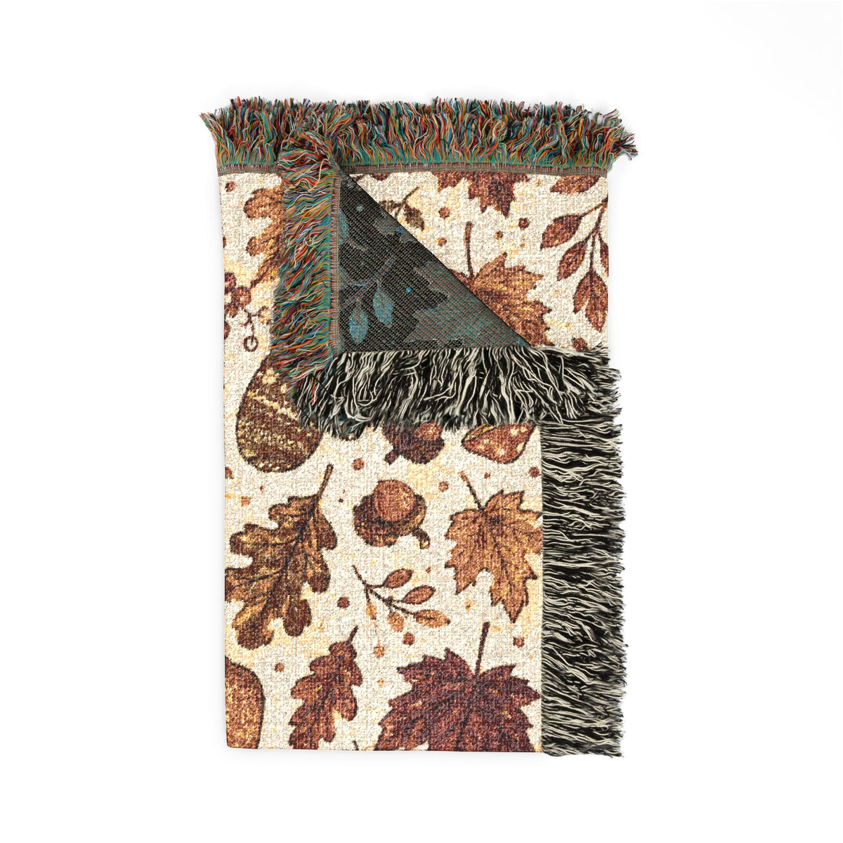 Autumn Leaves Pattern Woven Blanket | Fall Rustic Throw