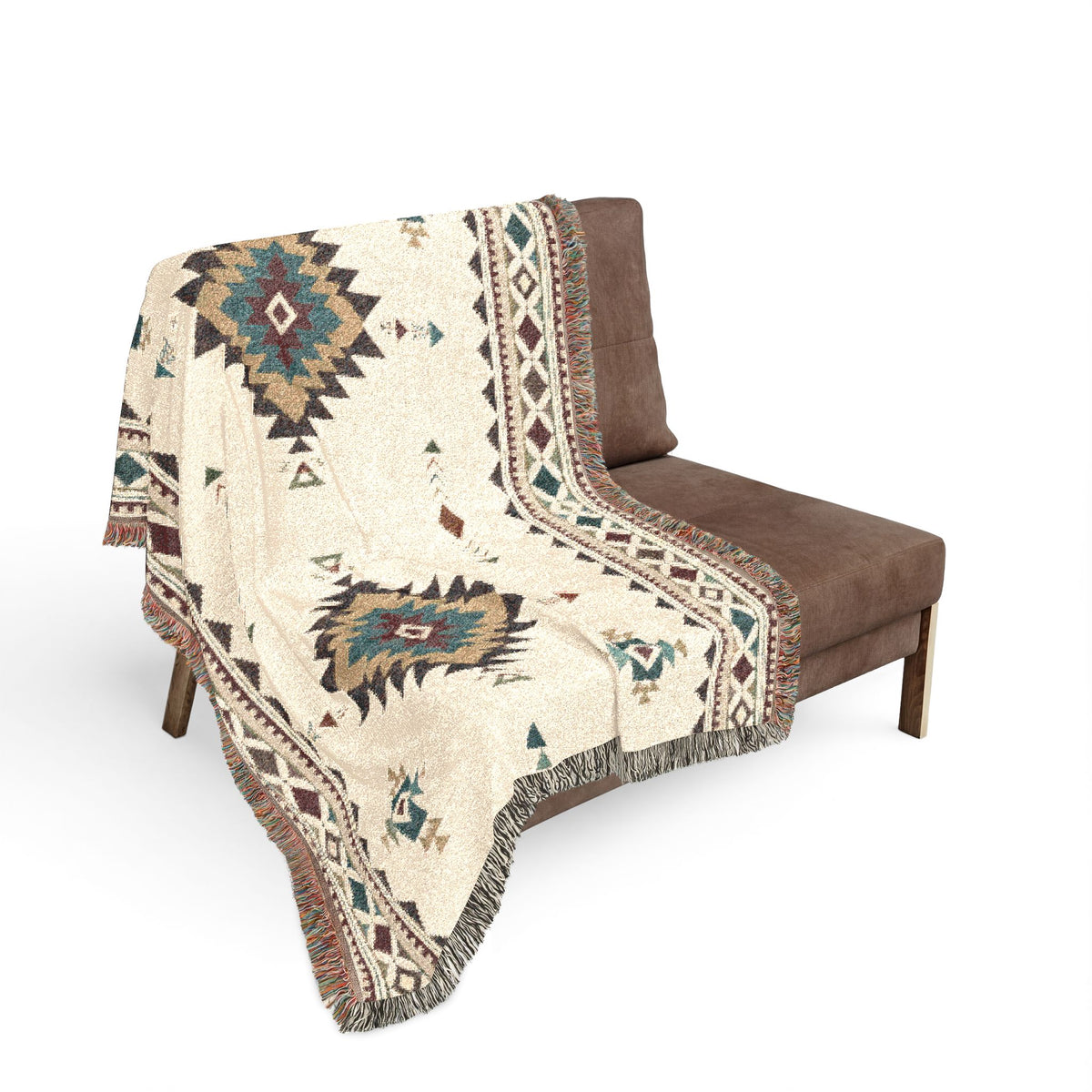 Southwestern Diamond Woven Blanket | Aztec Throw Fringe Tapestry