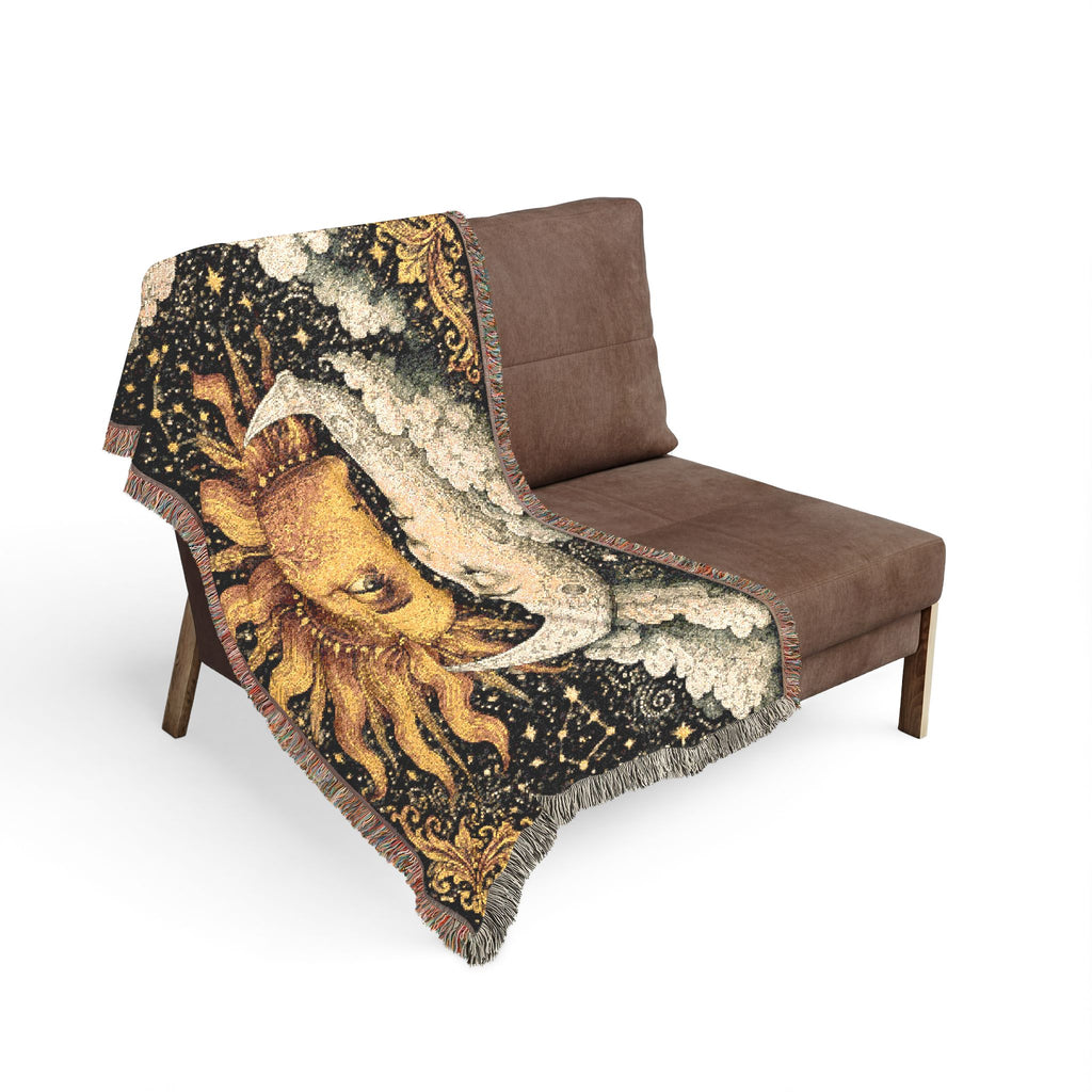 Sun and Moon Heart Tapestry Woven Blanket | Celestial Sun Moon Throw