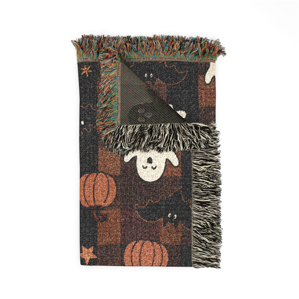 Cute Ghost Pattern Woven Blanket | Halloween Ghosts, Pumpkins & Stars