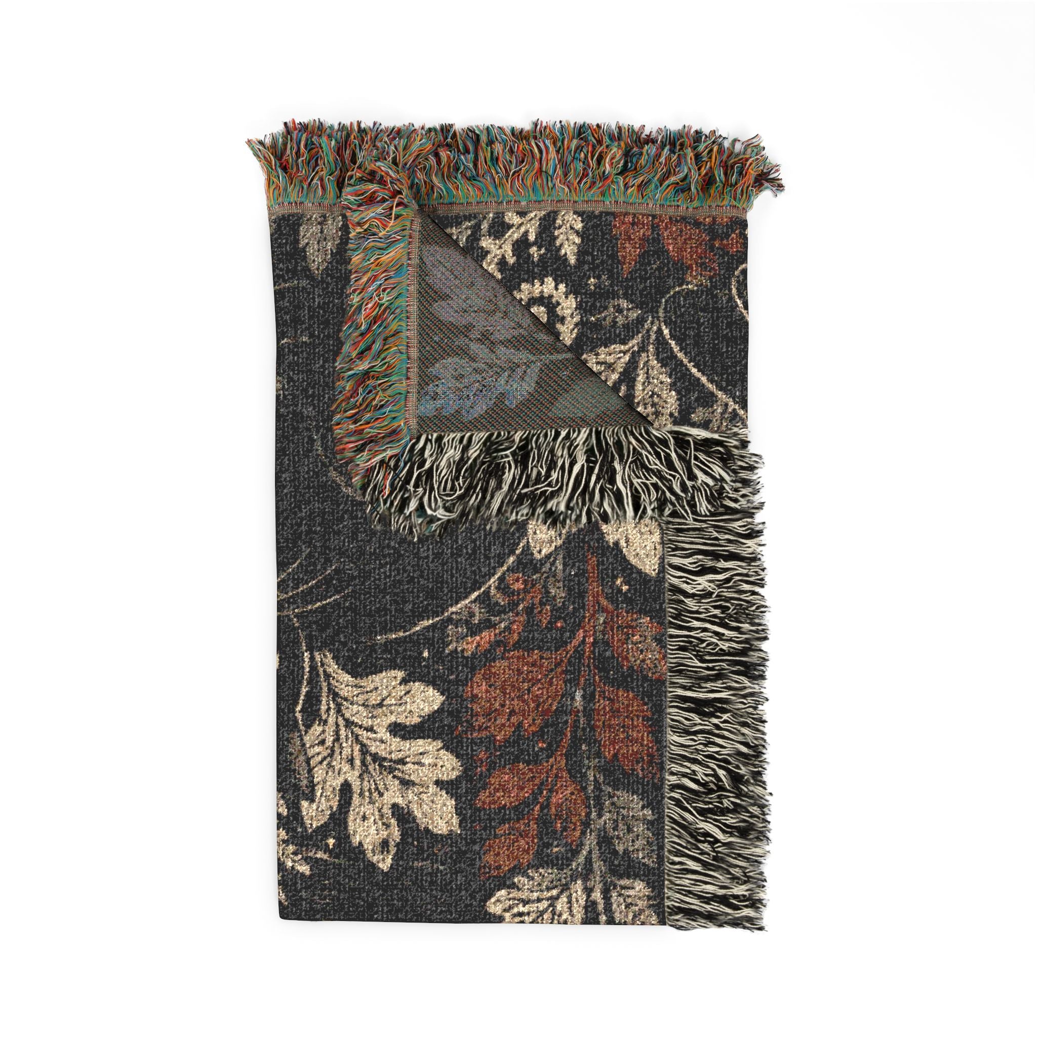 Black Cats and Crescent Moon Woven Blanket | Autumn Leaf Tapestry