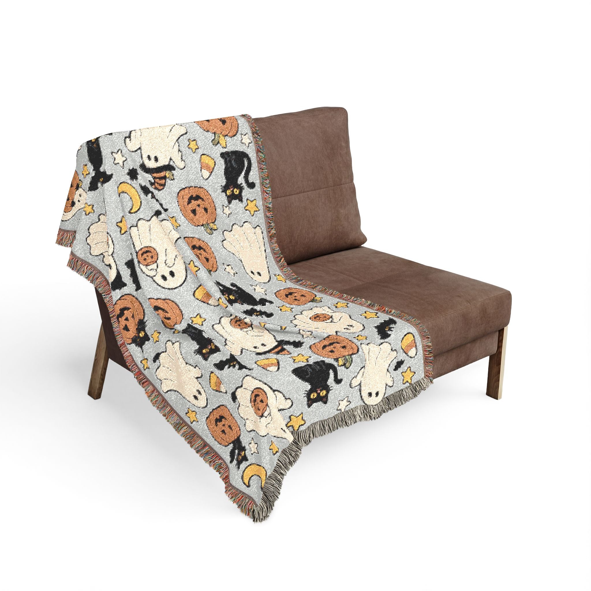 Cute Halloween Ghosts and Pumpkins Woven Blanket | Spooky Fall Throw