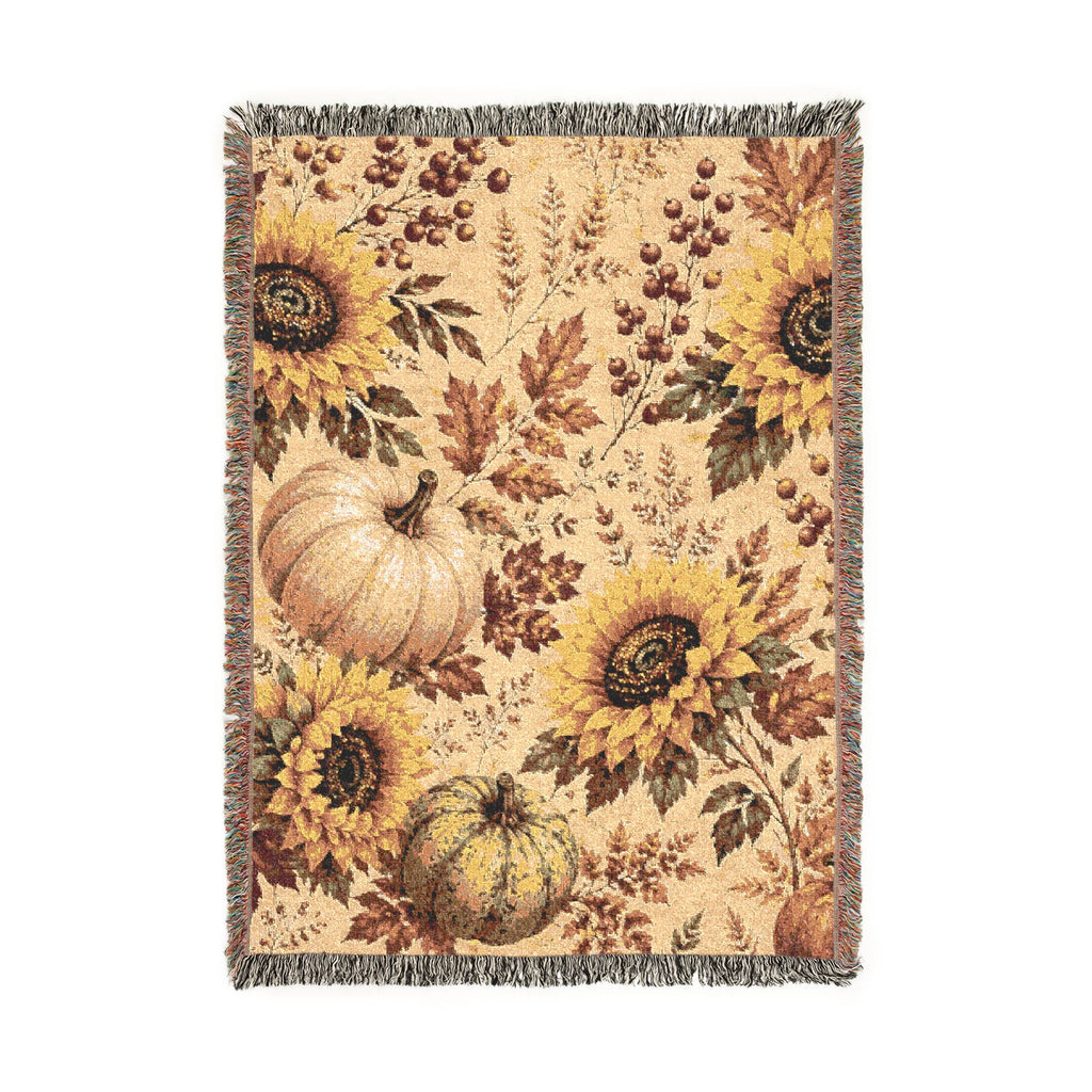 Sunflower Pumpkin Fall Tapestry Woven Blanket | Autumn Floral Throw