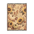 Sunflower Pumpkin Fall Tapestry Woven Blanket | Autumn Floral Throw