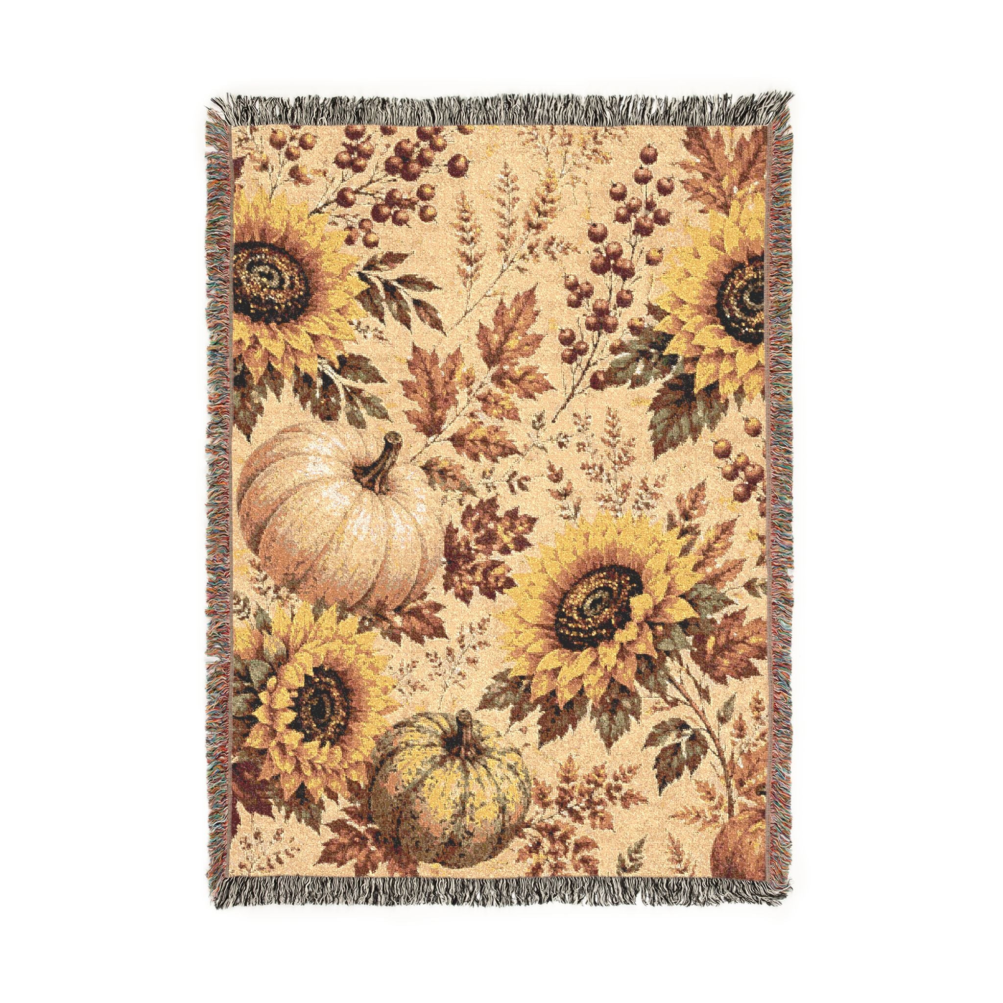 Sunflower Pumpkin Fall Tapestry Woven Blanket | Autumn Floral Throw