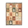Patchwork Snowman and Pumpkin Woven Blanket | Autumn Winter Throw