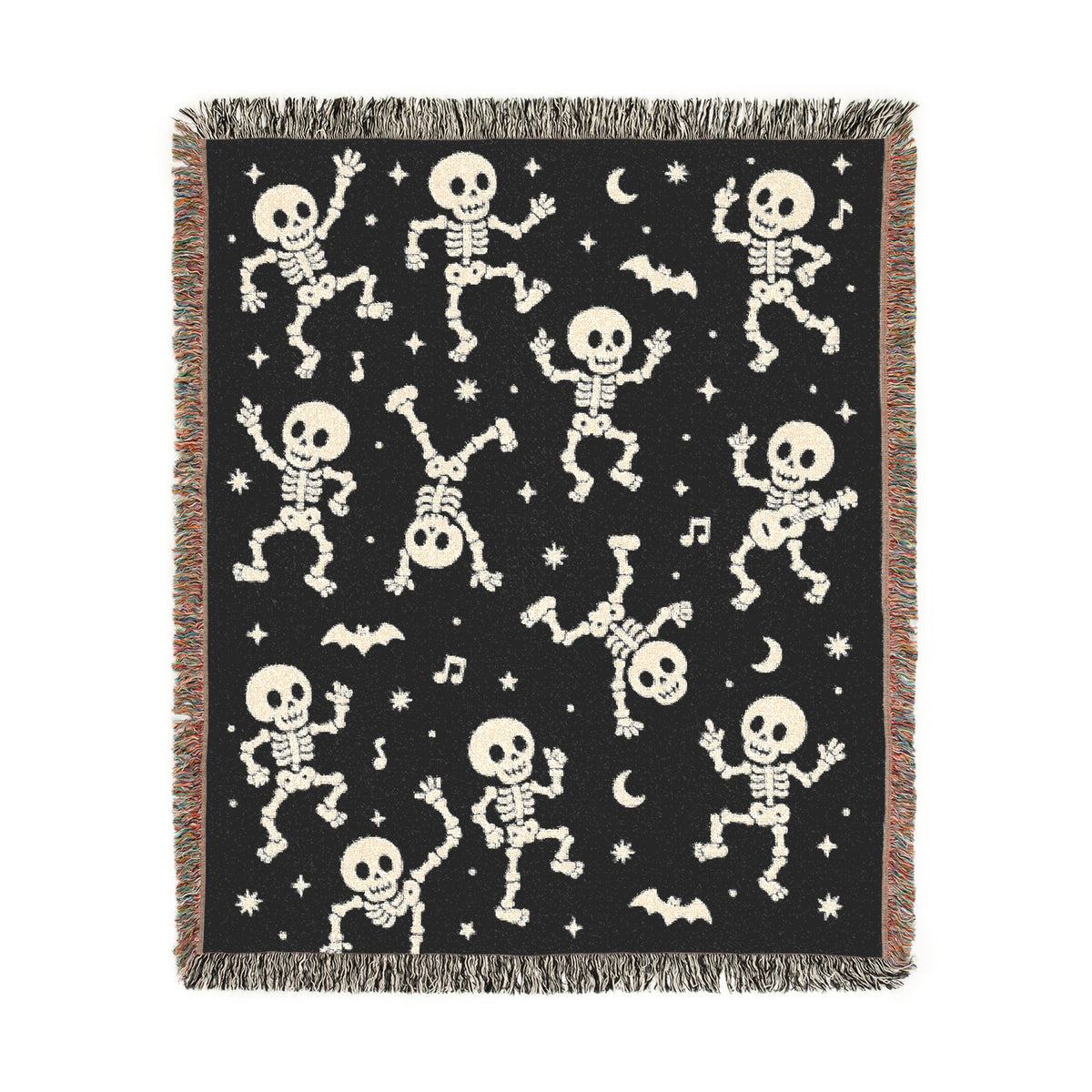 Dancing Skeletons Woven Blanket | Halloween Night Skull Pattern