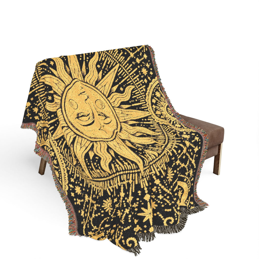 Celestial Sun Moon Tapestry Woven Blanket | Astrological Star Pattern Throw
